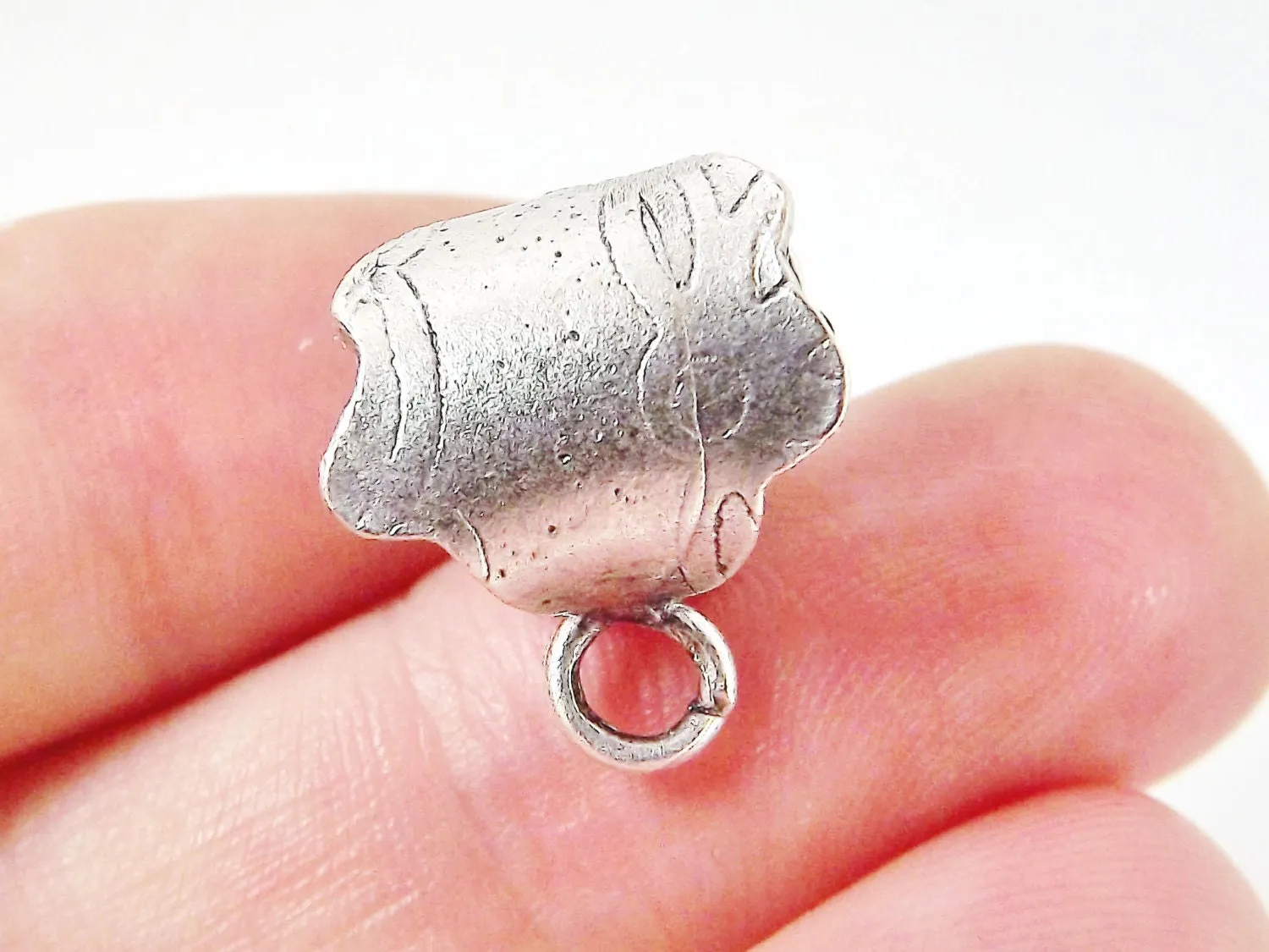 3 Unusual Textured Pendant Bails - Matte Silver Plated