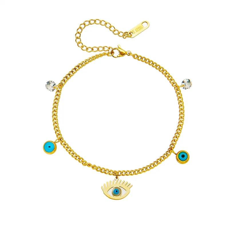 316L Stainless Steel Blue Eyes Zircon Charm Bracelet for Women