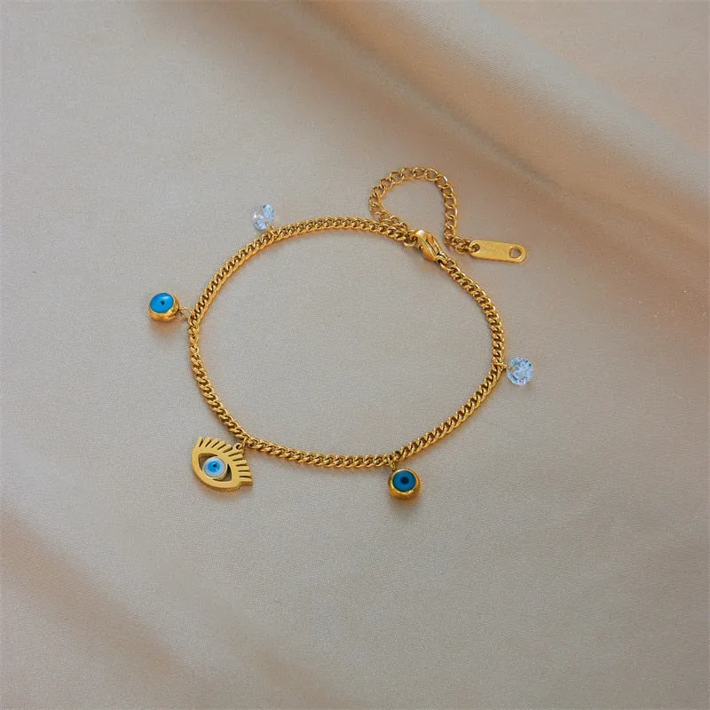 316L Stainless Steel Blue Eyes Zircon Charm Bracelet for Women