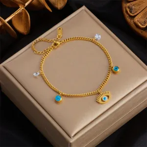 316L Stainless Steel Blue Eyes Zircon Charm Bracelet for Women