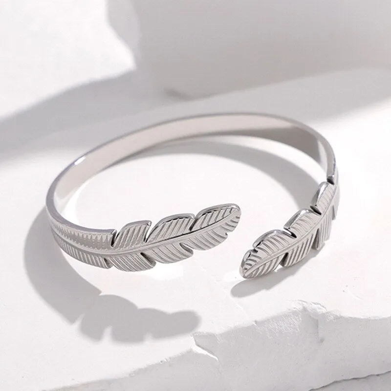 316L Stainless Steel Feather Cuff Bracelet For Women