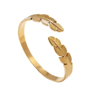 316L Stainless Steel Feather Cuff Bracelet For Women