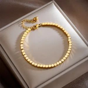 316L Stainless Steel Gold Color Cube Chain Bracelet For Women