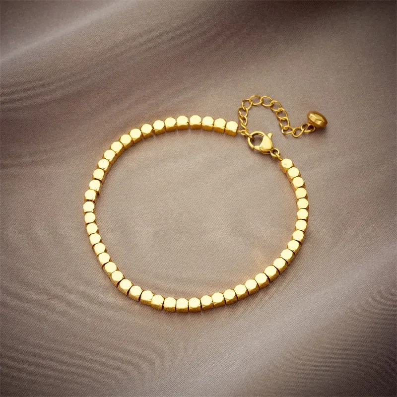 316L Stainless Steel Gold Color Cube Chain Bracelet For Women