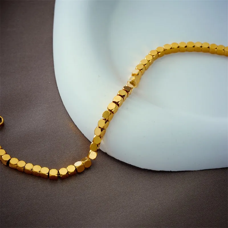 316L Stainless Steel Gold Color Cube Chain Bracelet For Women