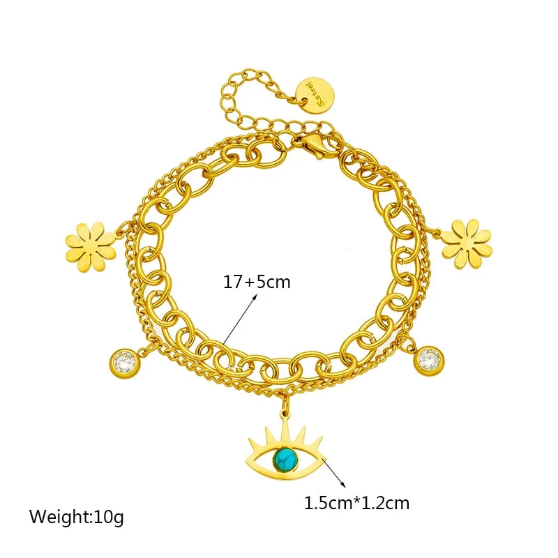 316L Stainless Steel Multilayer Flower Eye Shape Charm Bracelet For Women