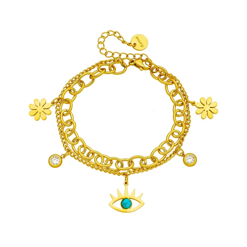 316L Stainless Steel Multilayer Flower Eye Shape Charm Bracelet For Women
