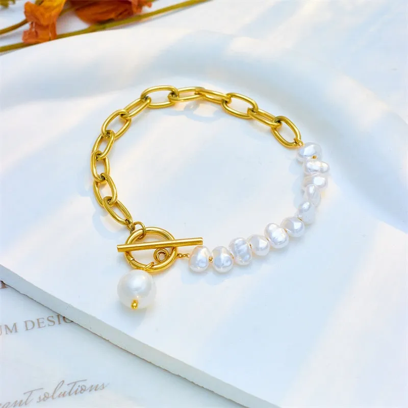 316L Stainless Steel Pearl Charm Bracelet For Women