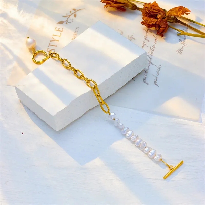 316L Stainless Steel Pearl Charm Bracelet For Women