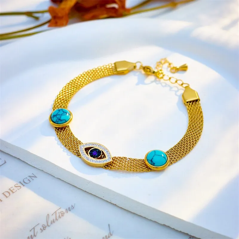 316L Stainless Steel Retro Eyes Green Stone Bangle Bracelet For Women