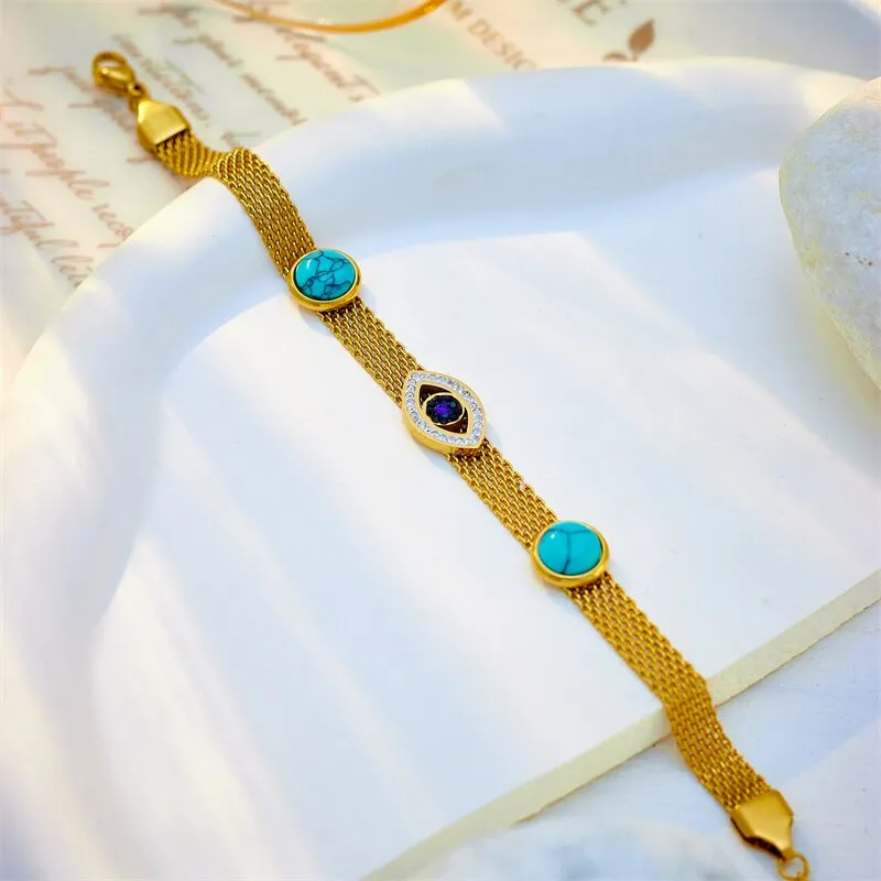 316L Stainless Steel Retro Eyes Green Stone Bangle Bracelet For Women