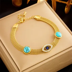 316L Stainless Steel Retro Eyes Green Stone Bangle Bracelet For Women