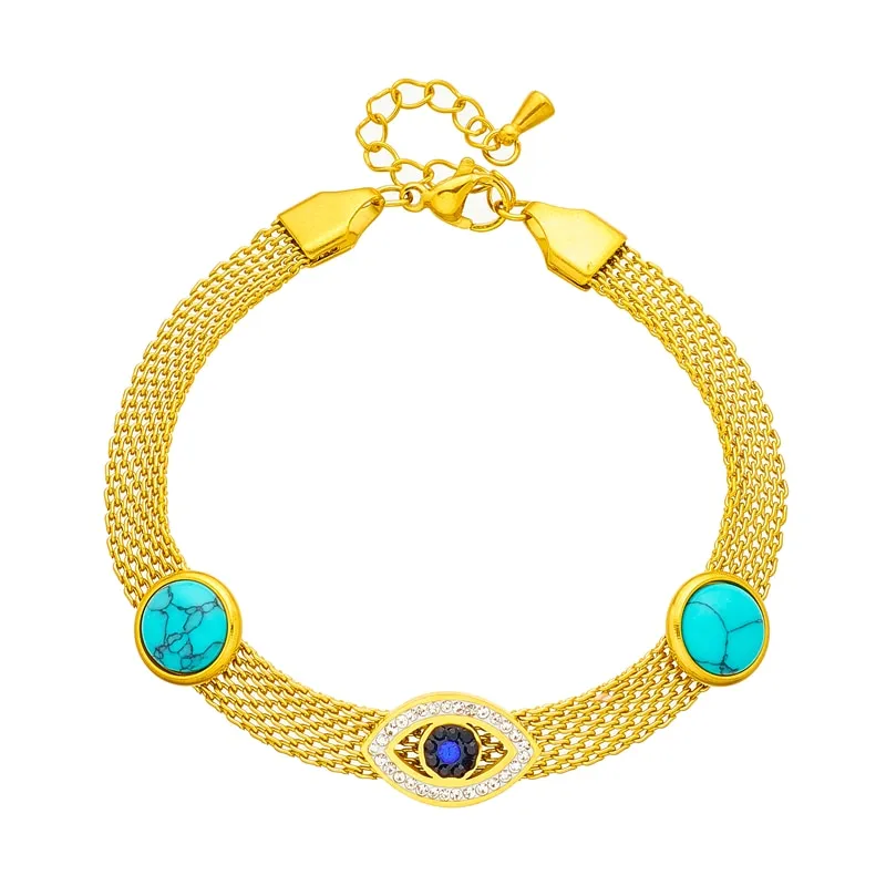 316L Stainless Steel Retro Eyes Green Stone Bangle Bracelet For Women