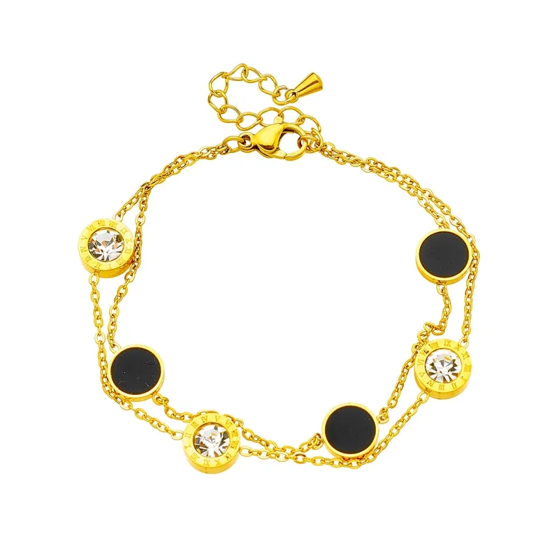 316L Stainless Steel Roman Numeral Zircon Charm Bracelet For Women