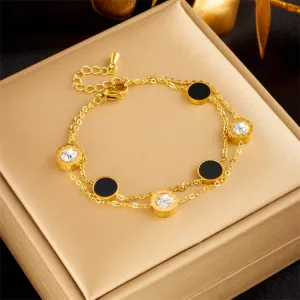 316L Stainless Steel Roman Numeral Zircon Charm Bracelet For Women