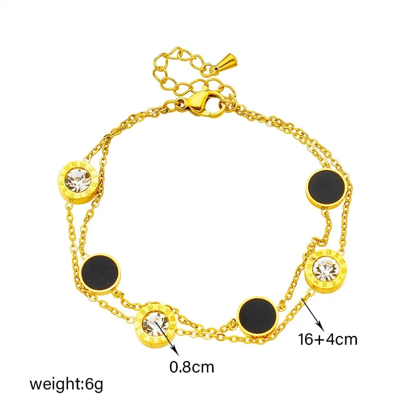 316L Stainless Steel Roman Numeral Zircon Charm Bracelet For Women