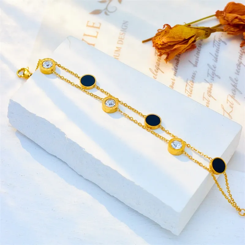 316L Stainless Steel Roman Numeral Zircon Charm Bracelet For Women