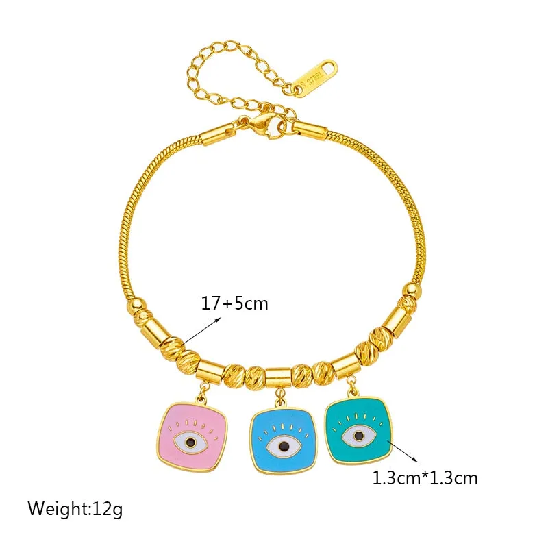 316L Stainless Steel Square Eye Pattern Charms Bracelet For Women