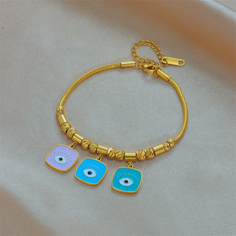 316L Stainless Steel Square Eye Pattern Charms Bracelet For Women