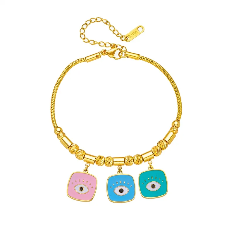 316L Stainless Steel Square Eye Pattern Charms Bracelet For Women