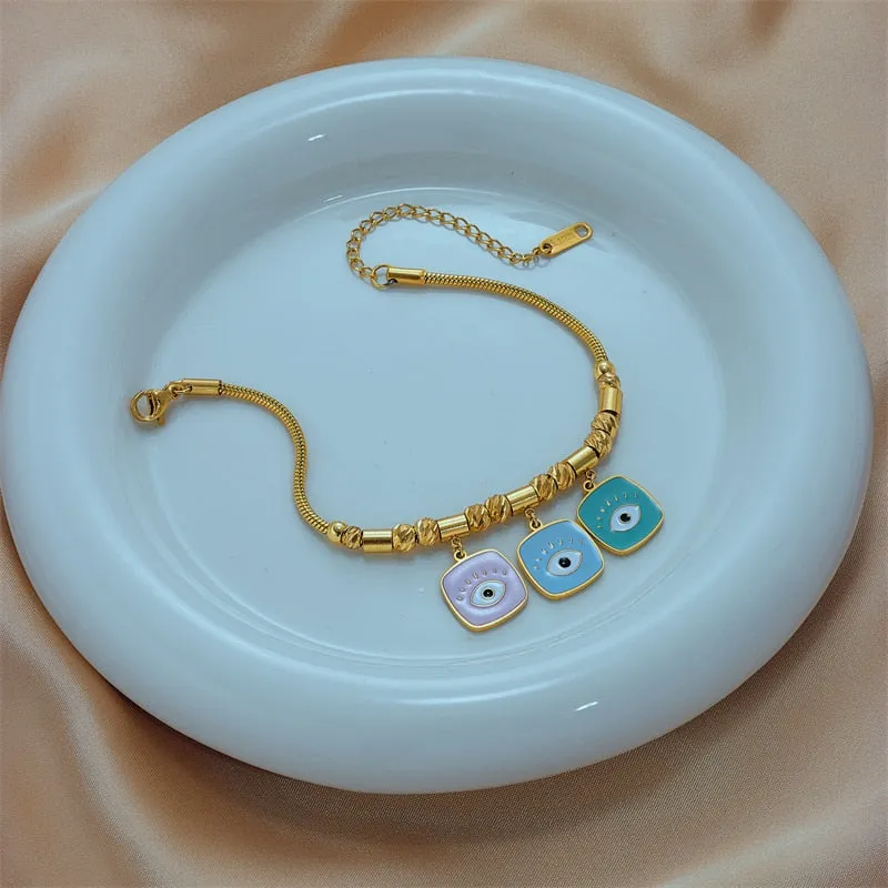316L Stainless Steel Square Eye Pattern Charms Bracelet For Women