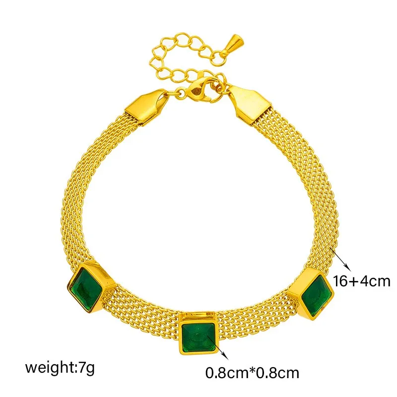 316L Stainless Steel Square Green Crystal Zircon Bangle Bracelet For Women