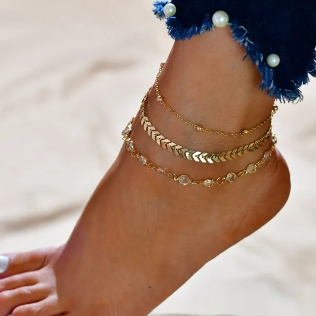 3pcs/set Gold Color Simple Chain Anklets For Women