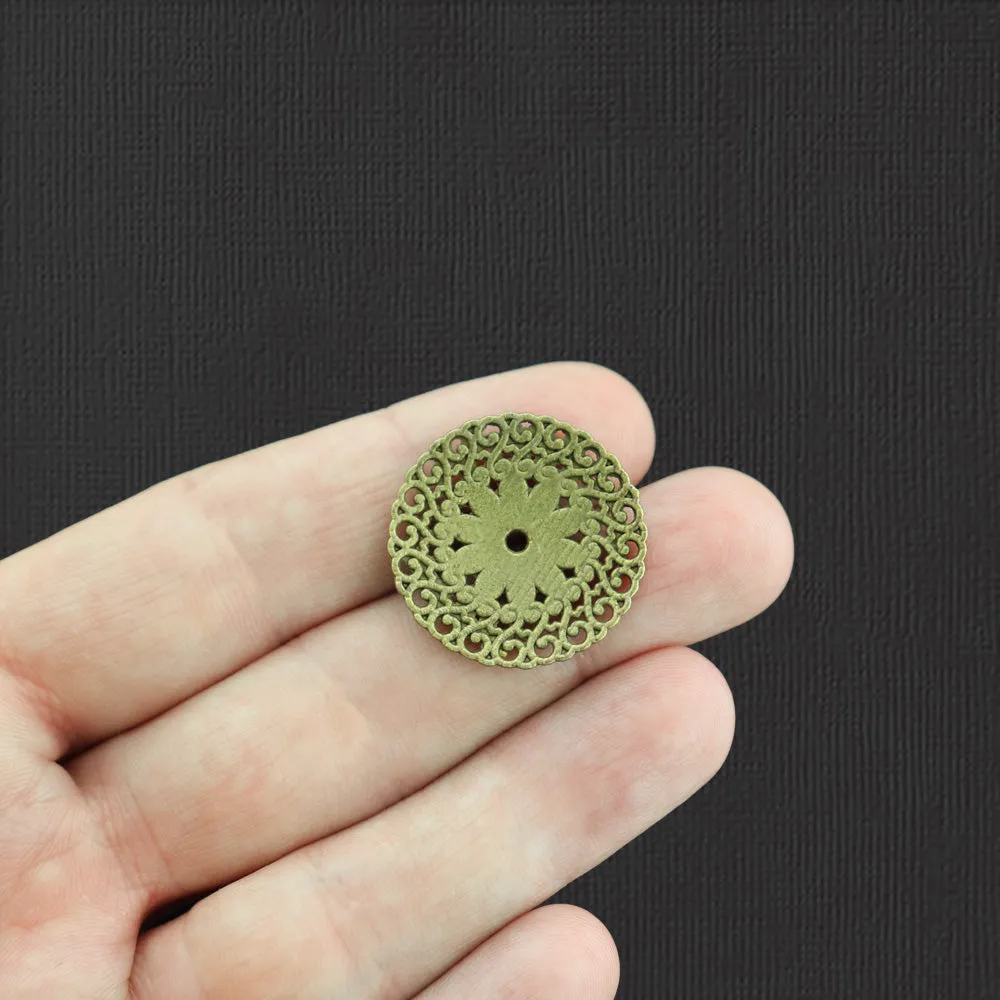 4 Vibrant Filigree Connector Antique Bronze Tone Enamel Charms - E1026
