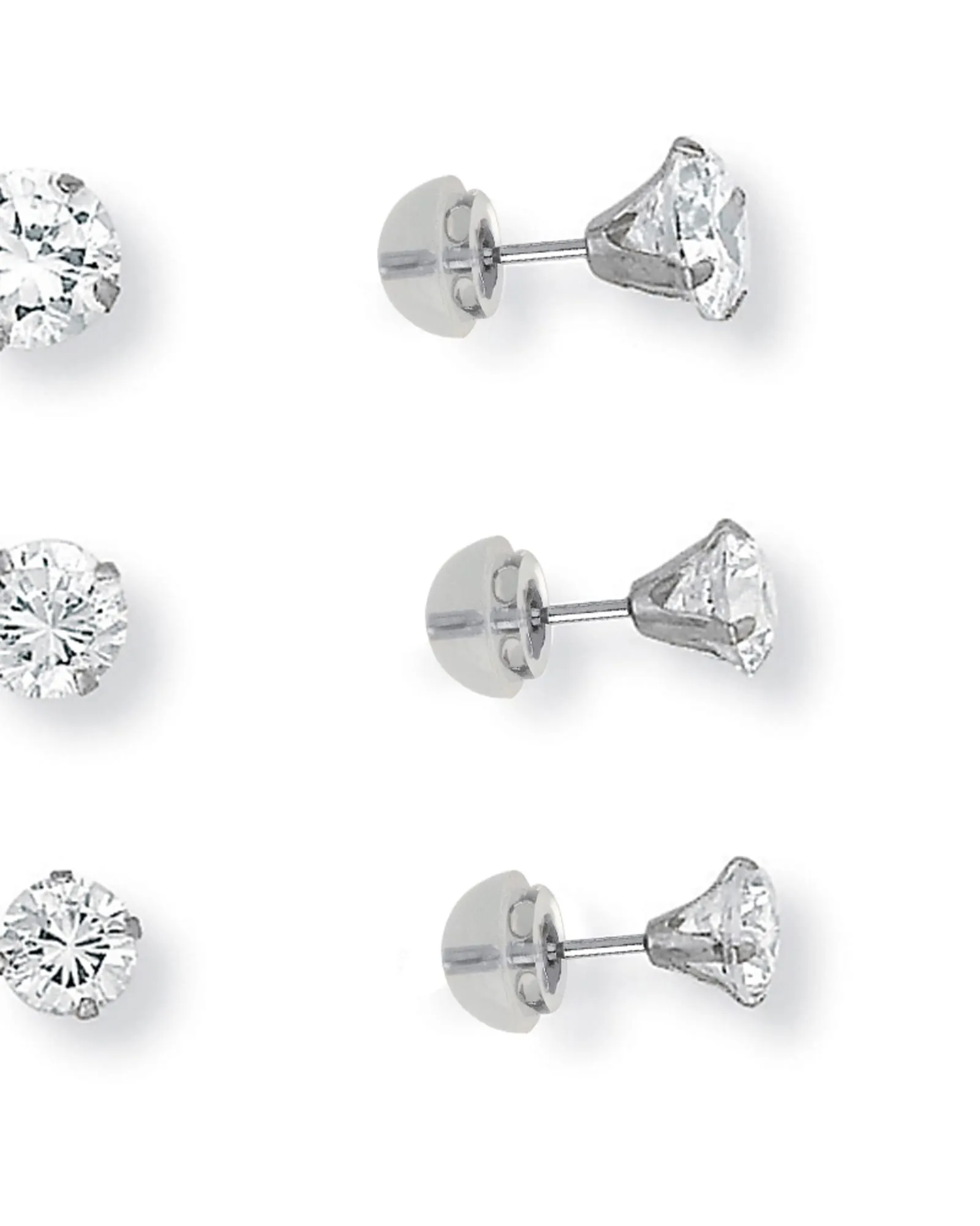 5.15 TCW Round Cubic Zirconia 10k White Gold Stud 3-Pairs Earrings Set | White