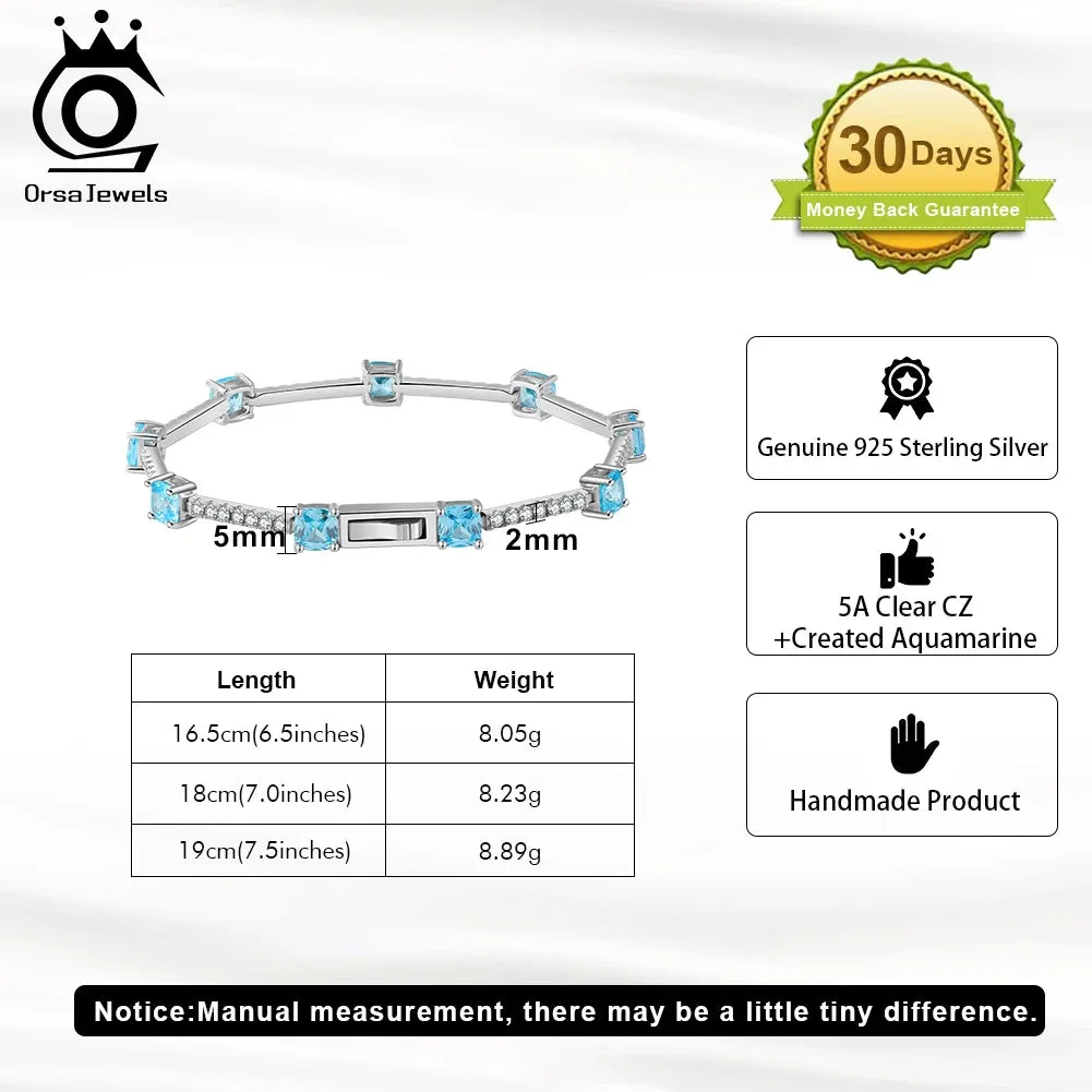 5A Clear CZ Created Aquamarine Chain Bracelet