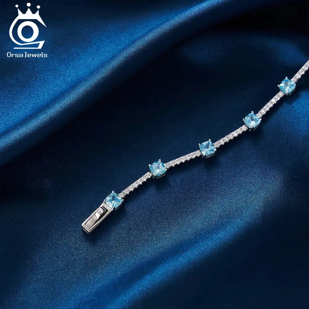 5A Clear CZ Created Aquamarine Chain Bracelet