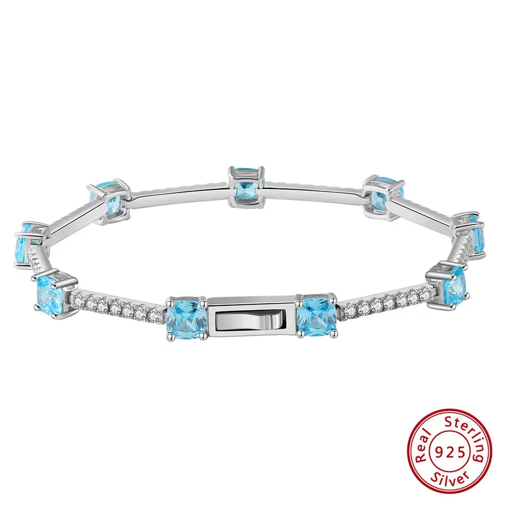 5A Clear CZ Created Aquamarine Chain Bracelet