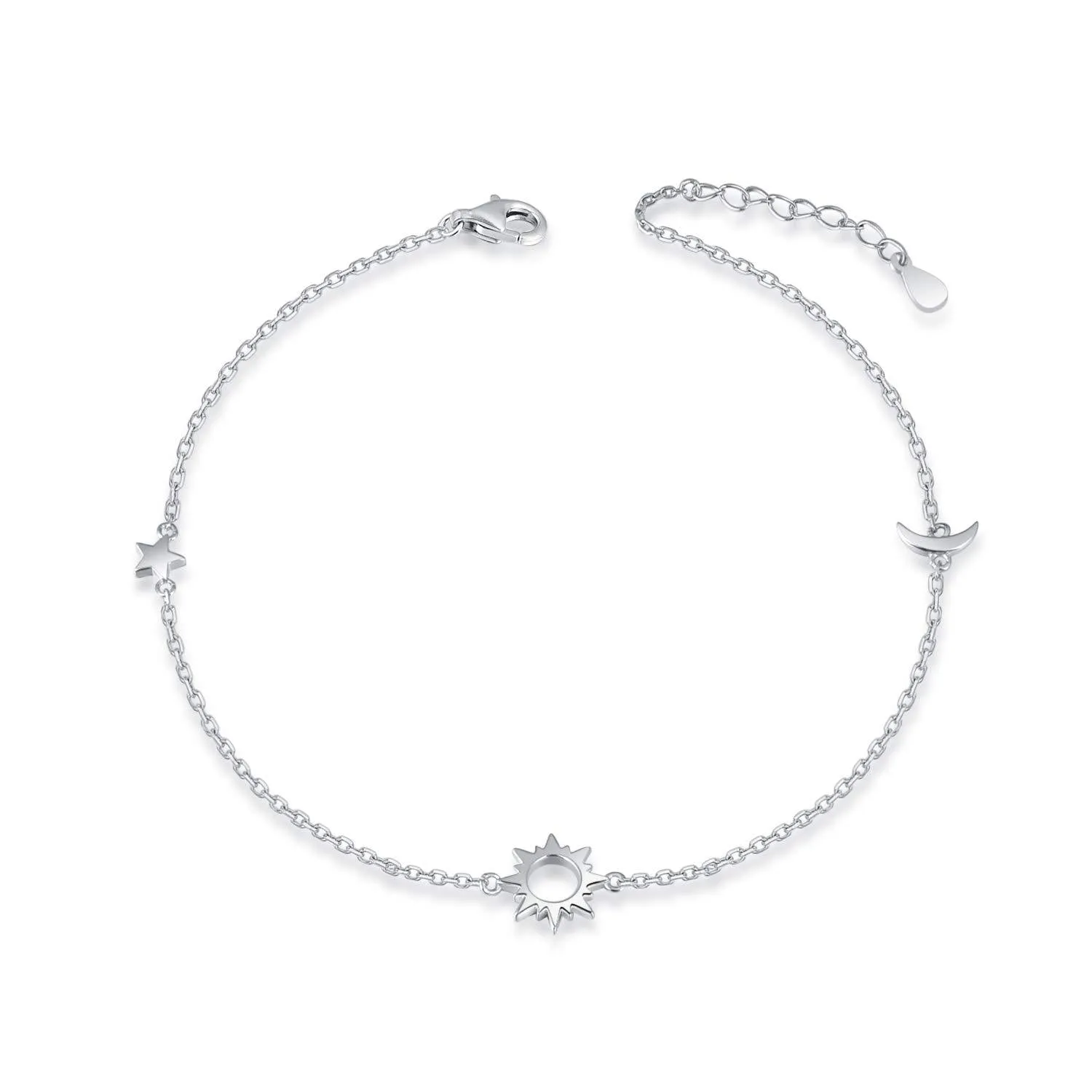 925 Sterling Silver Ankle Bracelets Moon Star Sun Universe/Flower/Sunflower/Heart/Sideway Cross Adjustable Anklet Jewelry Foot Chain for Women Girls 9 1inch