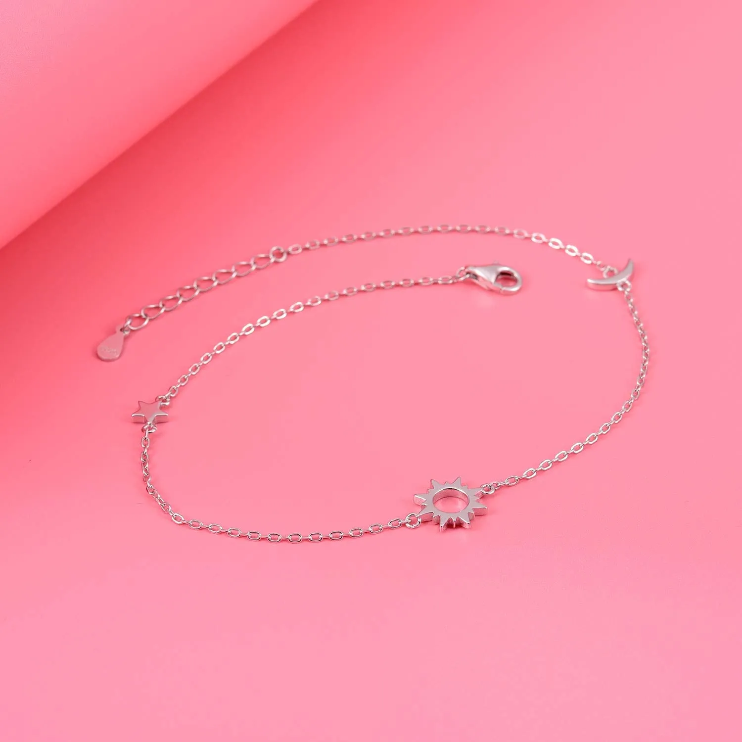 925 Sterling Silver Ankle Bracelets Moon Star Sun Universe/Flower/Sunflower/Heart/Sideway Cross Adjustable Anklet Jewelry Foot Chain for Women Girls 9 1inch
