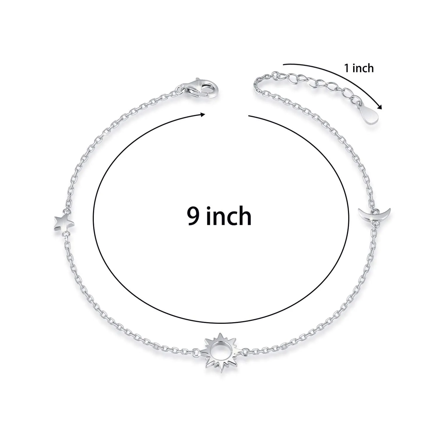 925 Sterling Silver Ankle Bracelets Moon Star Sun Universe/Flower/Sunflower/Heart/Sideway Cross Adjustable Anklet Jewelry Foot Chain for Women Girls 9 1inch