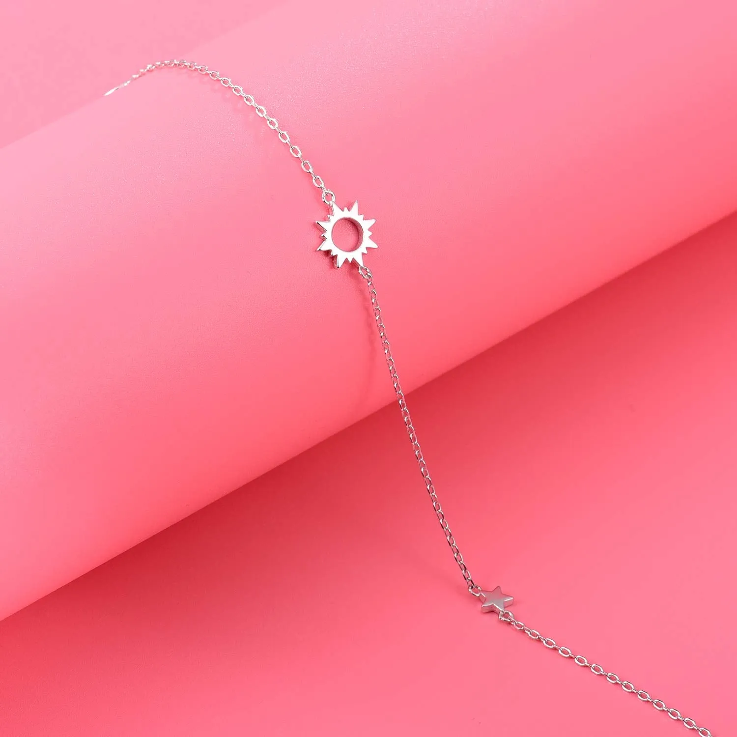 925 Sterling Silver Ankle Bracelets Moon Star Sun Universe/Flower/Sunflower/Heart/Sideway Cross Adjustable Anklet Jewelry Foot Chain for Women Girls 9 1inch