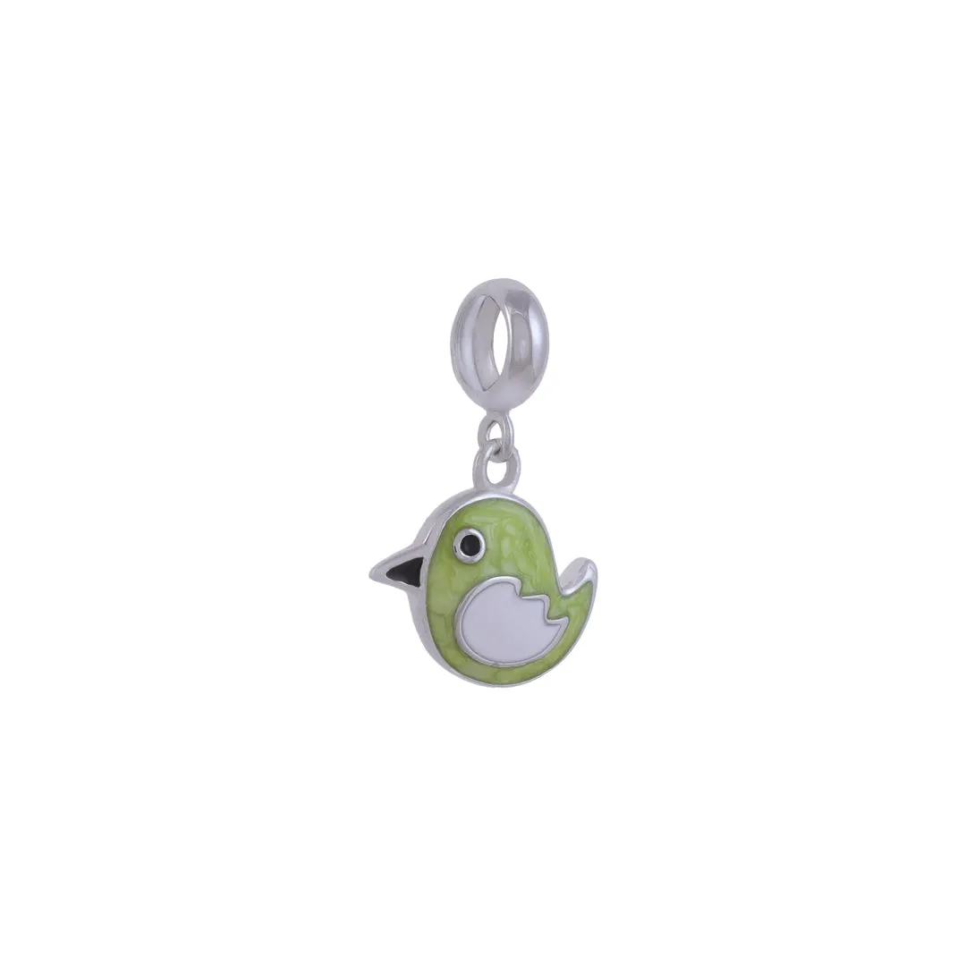 925 Sterling Silver Green Bird Rhodium Plated Pendant For Kids