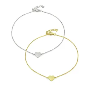 925 Sterling Silver Polished Heart Minimalist Ankle Bracelet