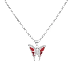 925 Sterling Silver Red Fancy Butterfly Pendant