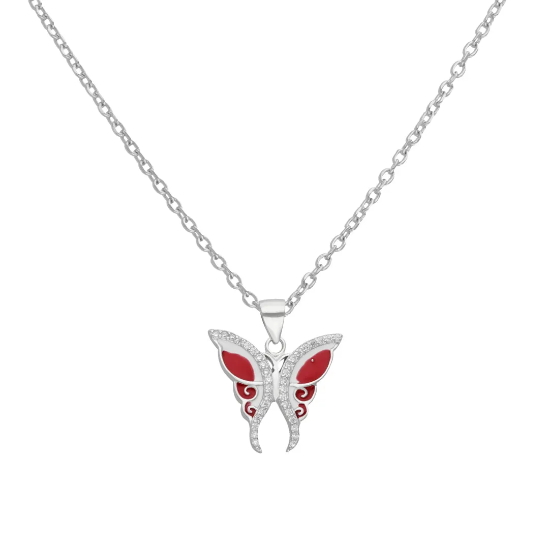 925 Sterling Silver Red Fancy Butterfly Pendant