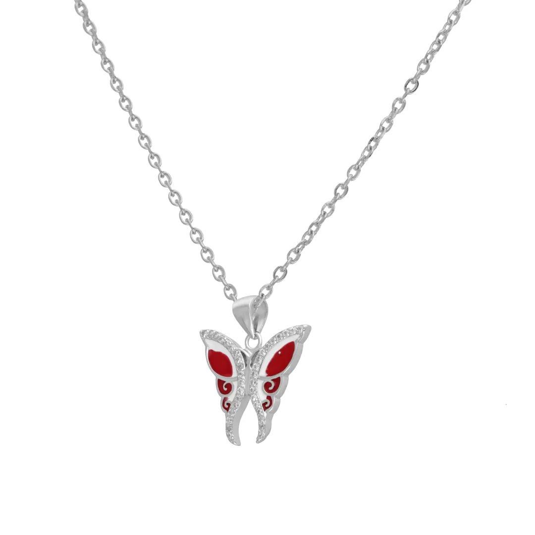 925 Sterling Silver Red Fancy Butterfly Pendant