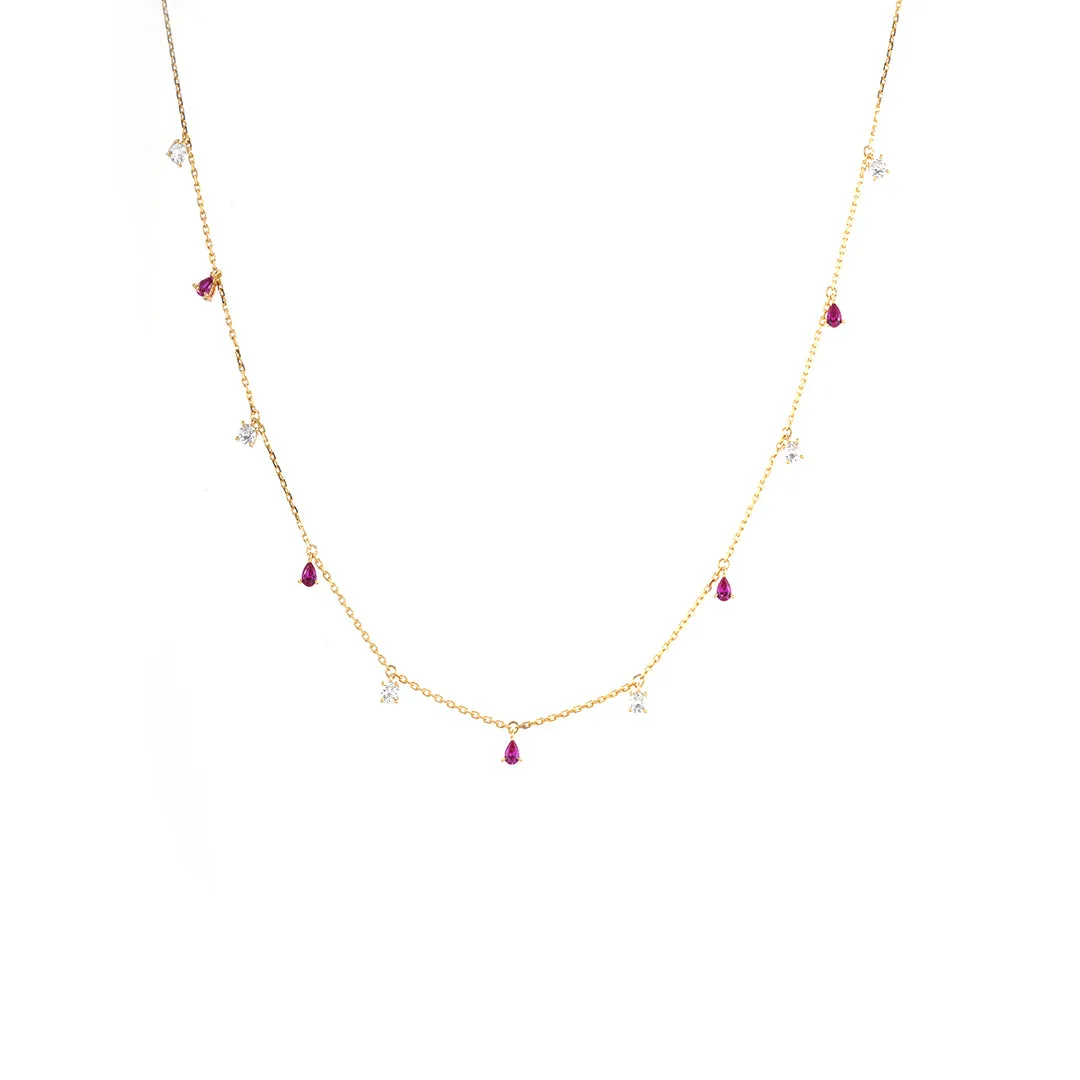 925 Sterling Silver Rosy White Drop Necklace