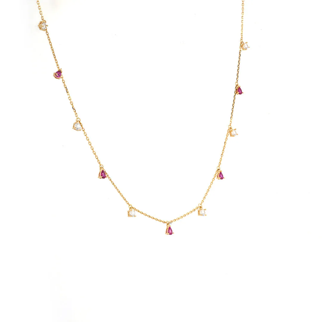 925 Sterling Silver Rosy White Drop Necklace