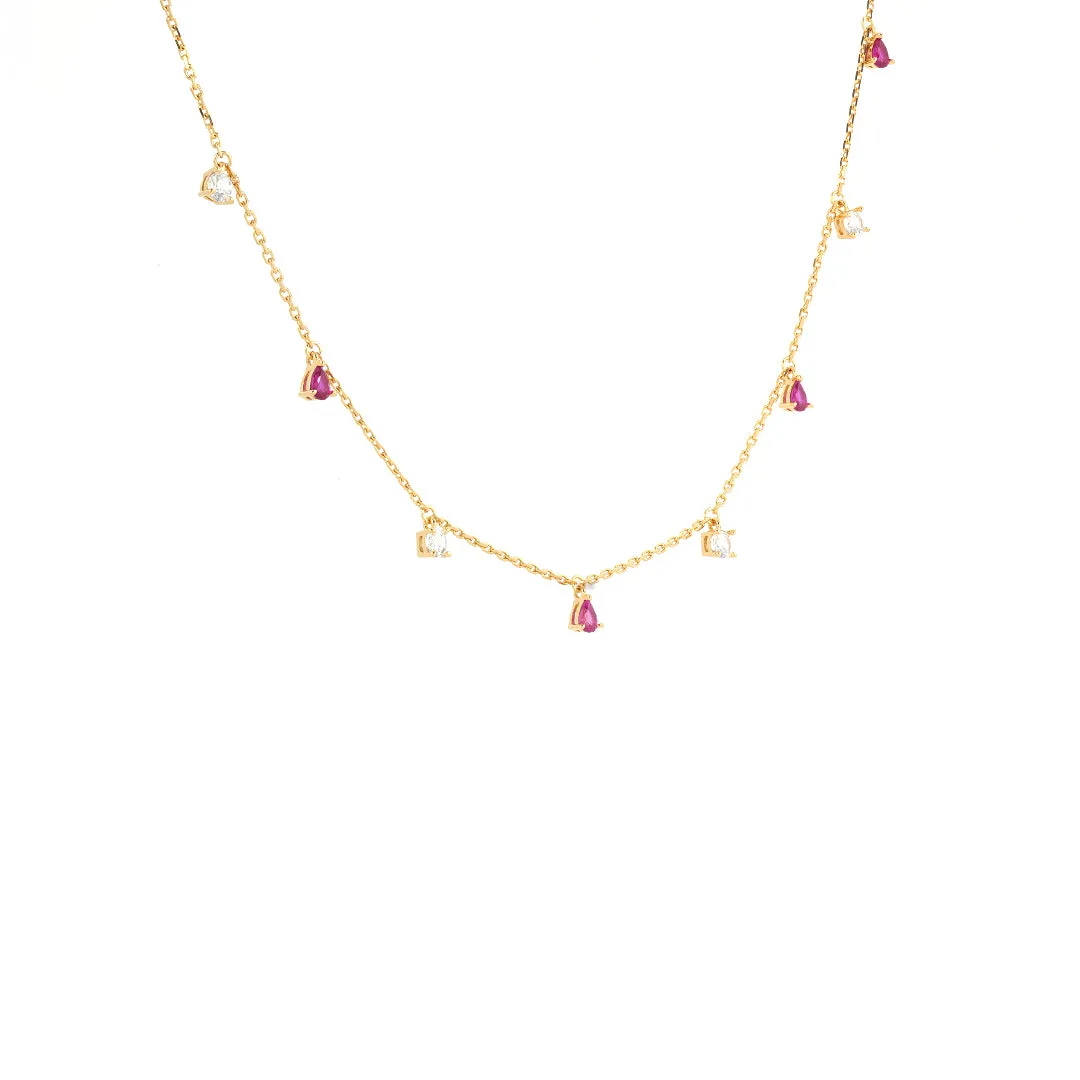 925 Sterling Silver Rosy White Drop Necklace