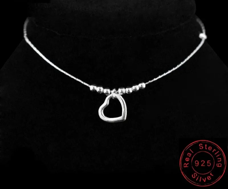 925 Sterling Silver Simple Heart Beads Anklet Bracelet-* Clearance *