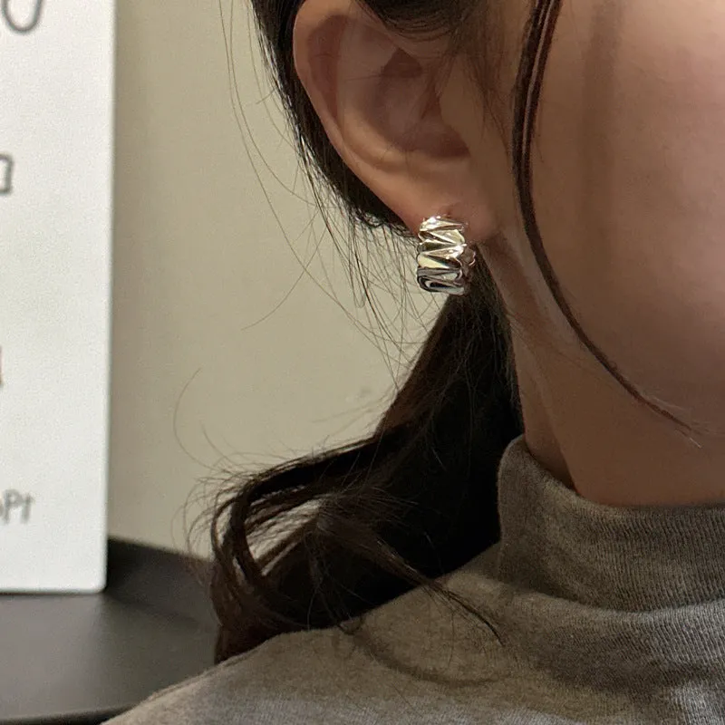 925 sterling silver stylish Refraction face personality earring