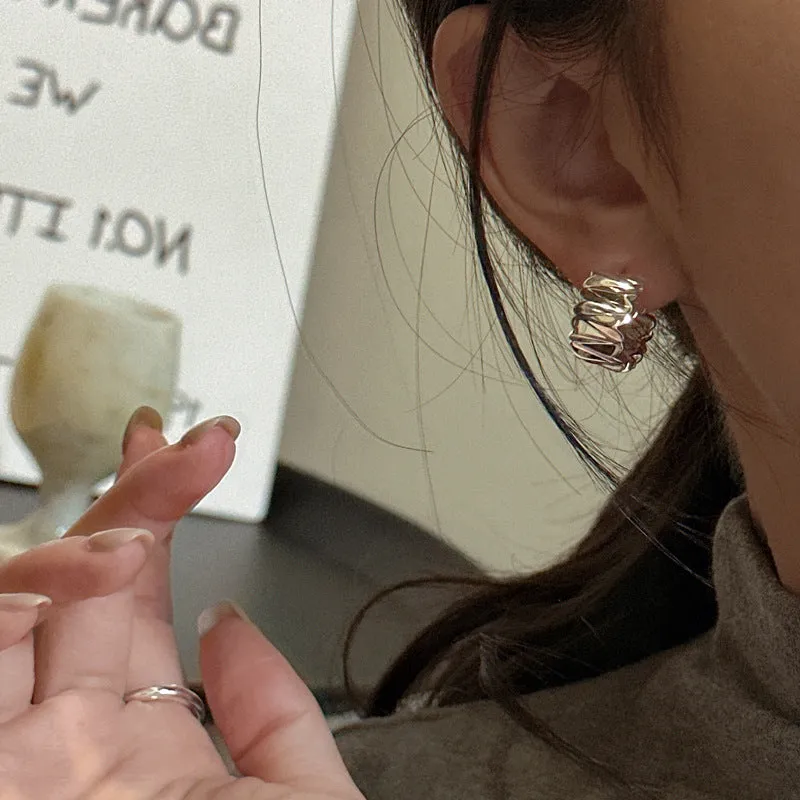 925 sterling silver stylish Refraction face personality earring