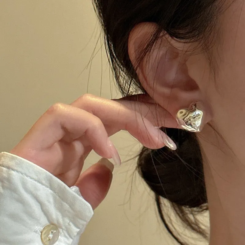 925 sterling silver stylish simple texture sense letter stud earring