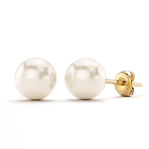 9ct Yellow Gold 9mm Natural Pearl Stud Earrings