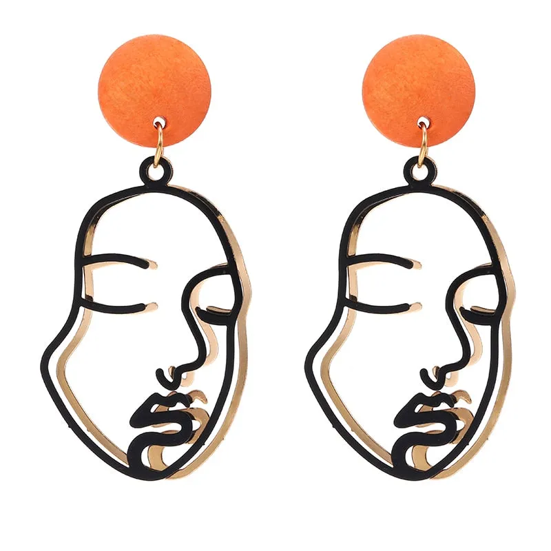Abstract Stylish Hollow Out Face Clip Earrings Without Piercing Girls Statement Charm Earrings